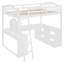 Lit mezzanine double en bois avec bureau en U, compartiments de rangement et miroir à trois volets, blanc