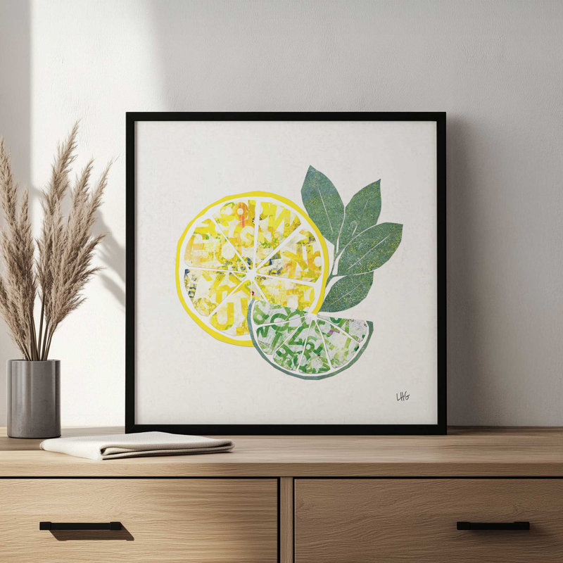 Reproduction d'art «Juice fruits IX» par Laura Gibson, Impression sur cadre ouvert sans papier mat, H 12 po x l 12 po, Doré