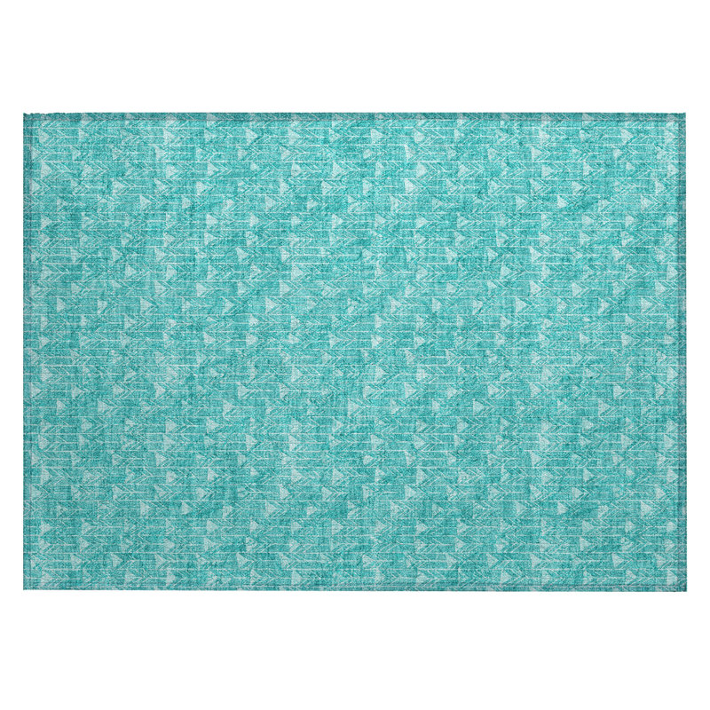 Tapis extérieur turquoise antidérapant lavable géométrique 2 pi x 3 pi