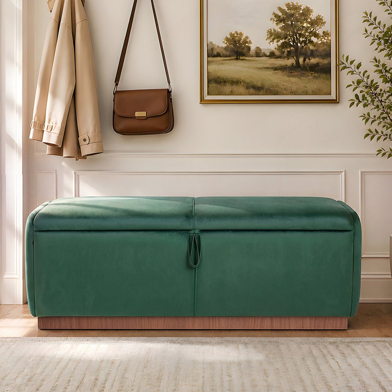 Pouf de rangement, banc de rangement rembourré, banc de bout de lit, Vert, Vert