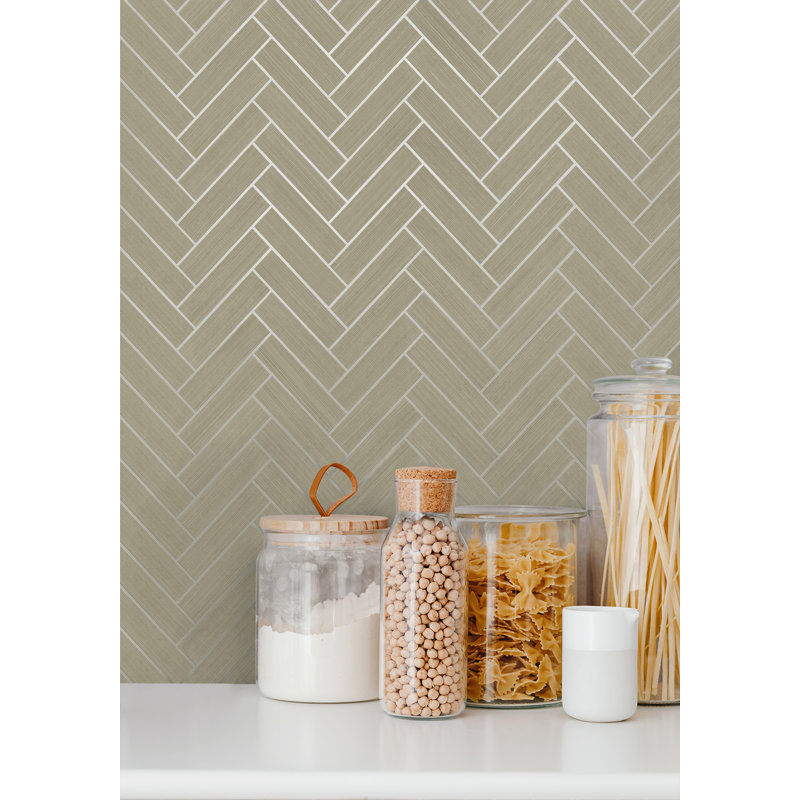 Chevron Vinyl Peel & Stick Metallic Wallpaper Roll, Khaki/Metallic Silver