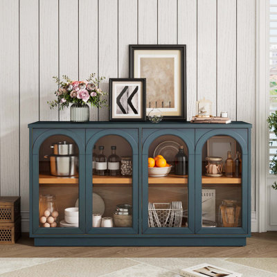 Grande armoire de rangement à 4 portes avec portes en verre, armoire arquée avec tablettes réglables pour la cuisine, la salle à manger et le salon