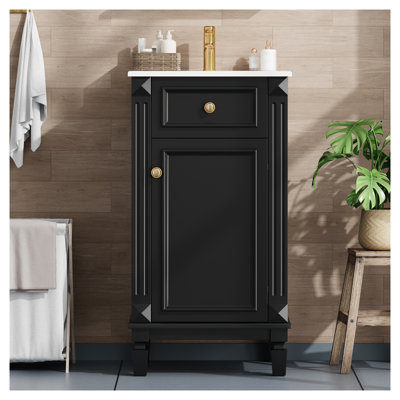 Meuble-lavabo autoportant de 18 po avec lavabo en céramique, porte ajustable, tablette de style champêtre français en noir