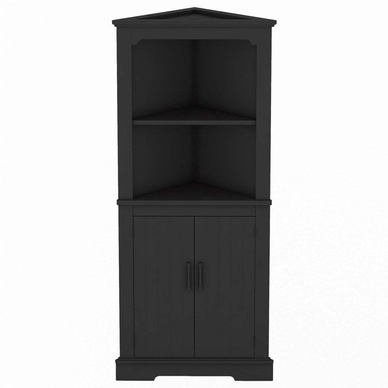 Grande armoire d'angle avec portes pour le salon, la salle de bain, la salle à manger ou la cuisine, Noir