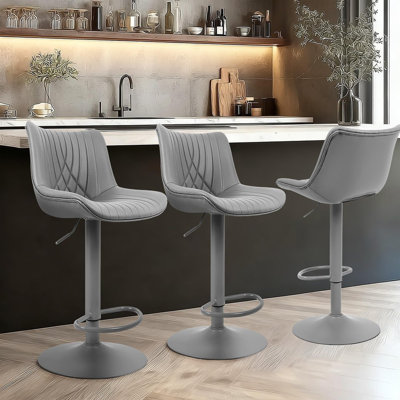 Ensemble de 2 tabourets de bar réglables à hauteur de comptoir, tabourets de bar rembourrés modernes avec dossier ouvert et repose-pieds, gris