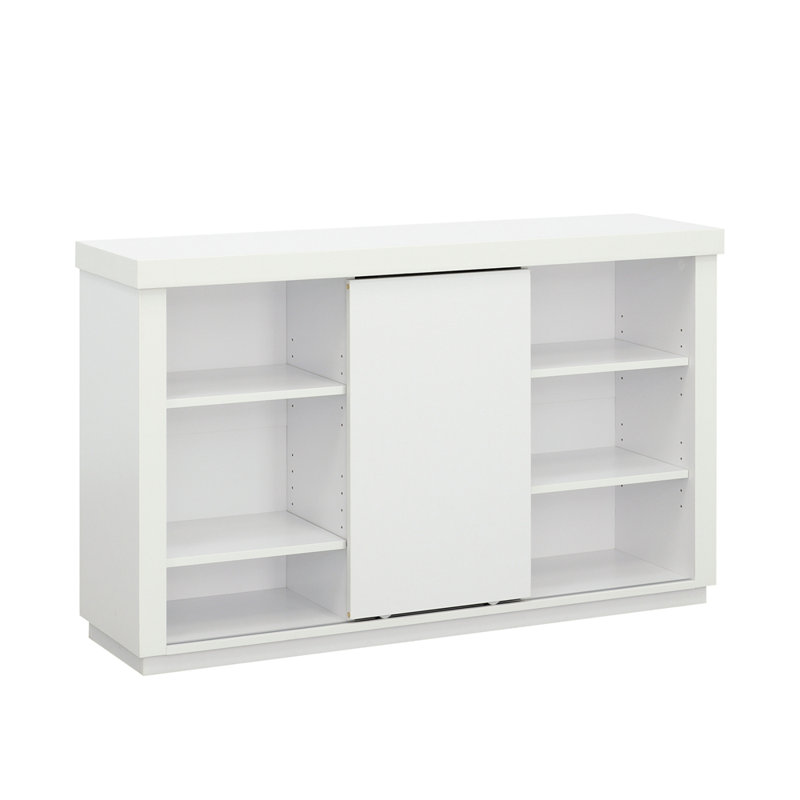 Élégante armoire de rangement avec tablettes réglables et compartiment dissimulé, parfaite pour l'organisation à la maison ou au bureau.