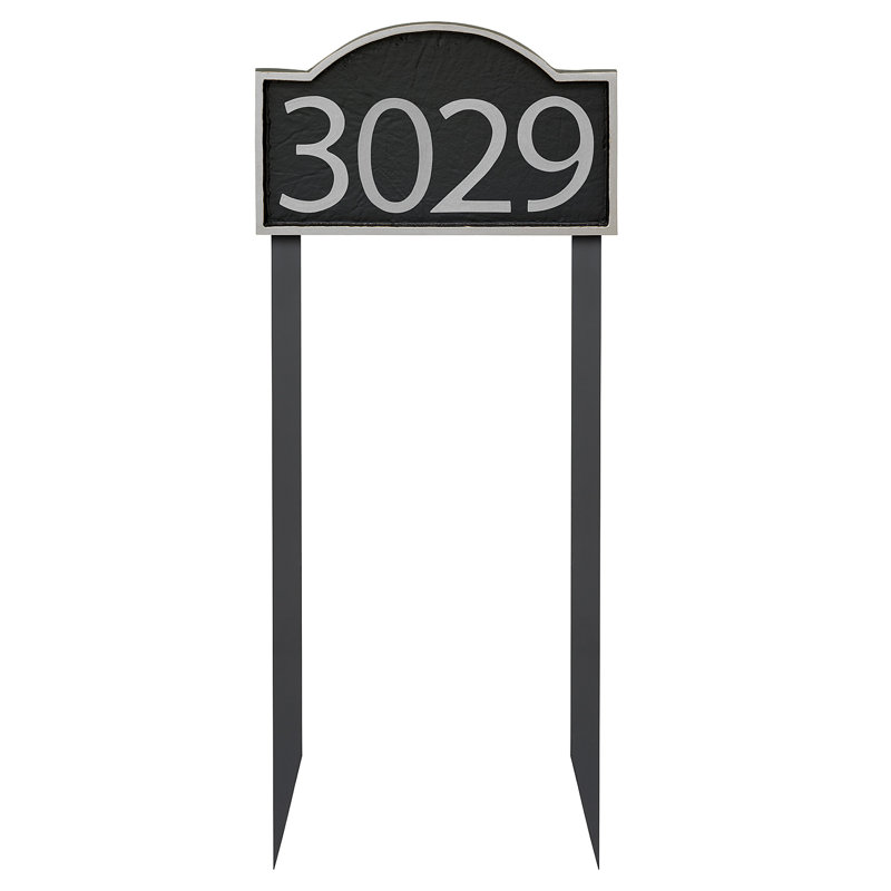 Plaque d'adresse pelouse douce 1 ligne, Noir, Argent