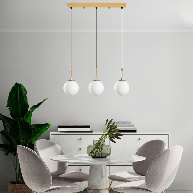 Elegant Gold Chandelier, Adjustable Height 15.0 x 40-45.3 inches | Metal Body, 3 x E14 Max 40W Sockets | Perfect for Dining Room & Living Space, Stylish & Contemporary Design | Base Plate: 22.8 x 2.4 x 1.6 inches