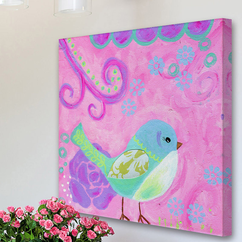 «Blue Green Bird» par Jill Lambert, reproduction sur toile tendue, H 24 po x l 24 po x P 1,5 po