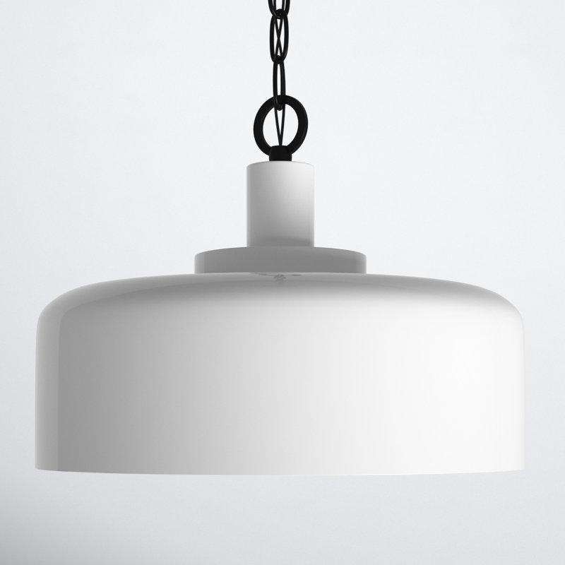 White Metal Pendant Light with Black Chain, 14 Inches