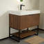 Meuble-lavabo autoportant de 36 po avec lavabo sous-comptoir en céramique noyer foncé, pré-assemblé, tiroir à fermeture en douceur et tablette ouverte-514762405