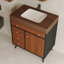 Meuble-lavabo autoportant moderne Mid-Century avec lavabo en céramique et plateau en pierre frittée durable-1258007311