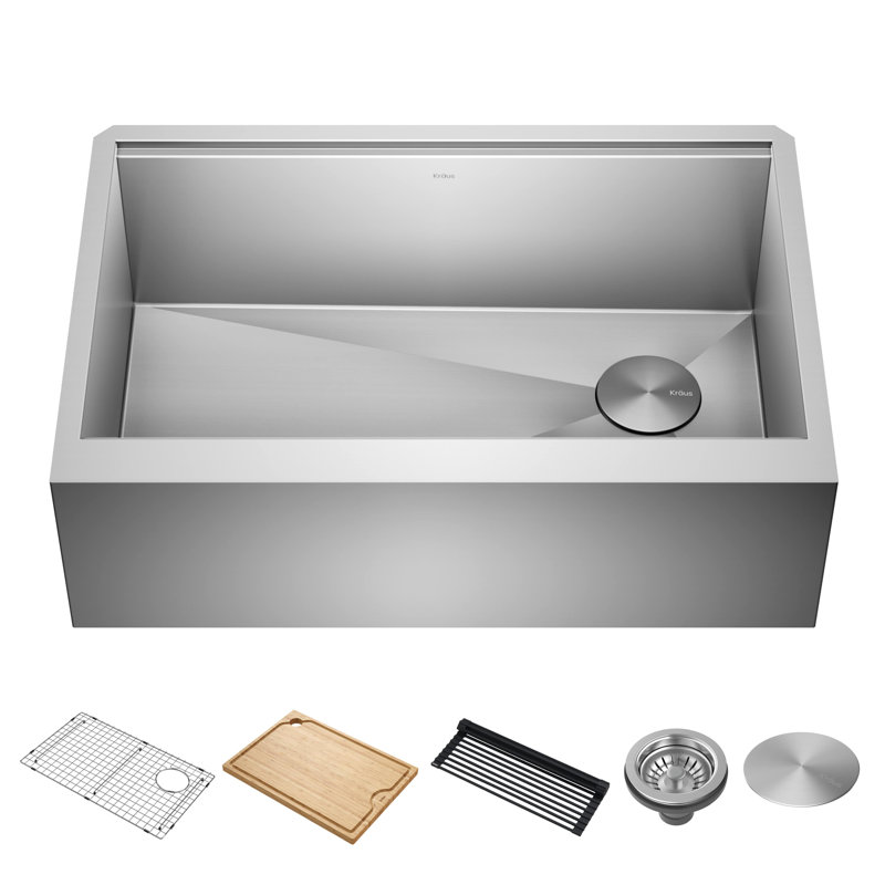 KRAUS® Kore Modern Farmhouse Workstation 16 Gauge Single Bowl Stainless Steel Kitchen Sink with Accessories