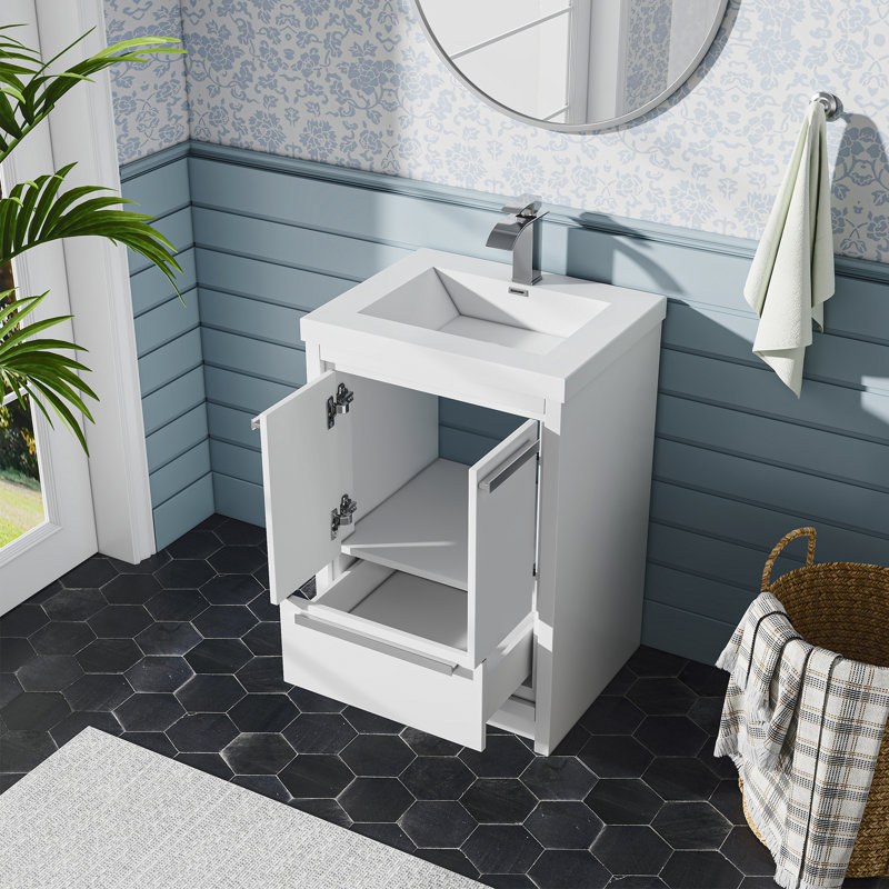 Meuble-lavabo simple 24 po avec plateau en marbre de culture. Armoire de salle de bain pré-assemblée