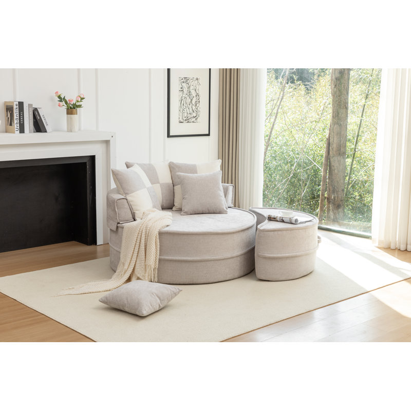 Fauteuil demi-tonneau rembourré avec repose-pieds, Gris