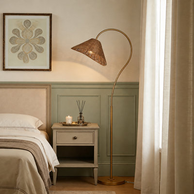 Catia 65” Arched Dimmable Rattan Floor Lamp