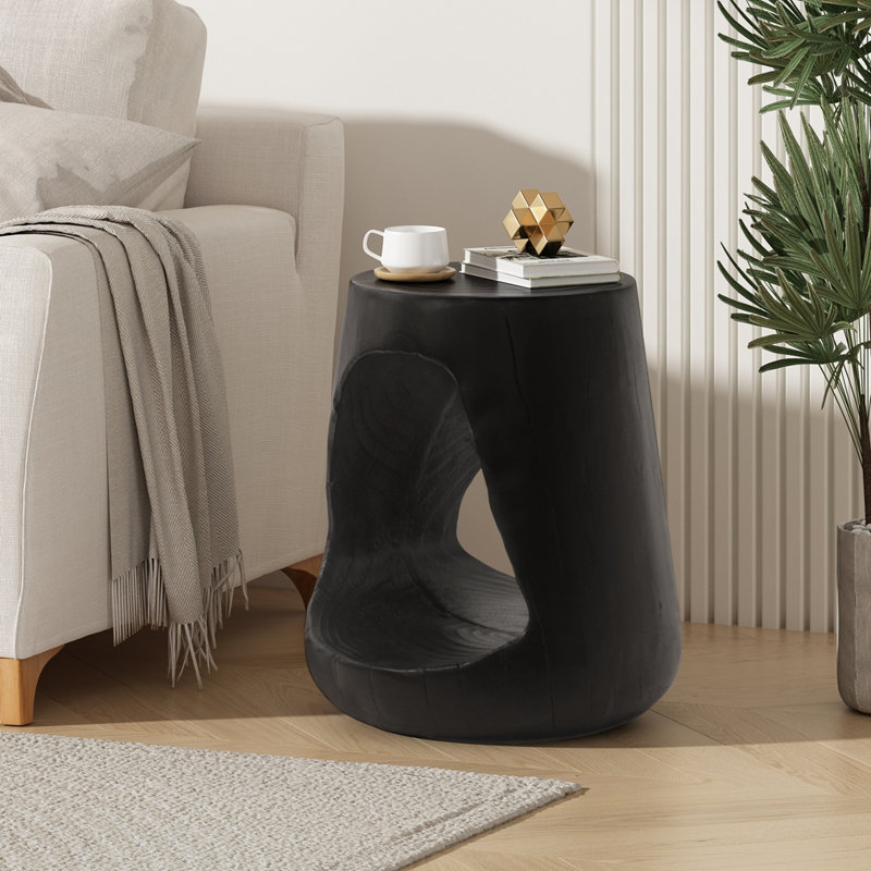 Wood-Like Texture MGO Hollow Side Table, Black