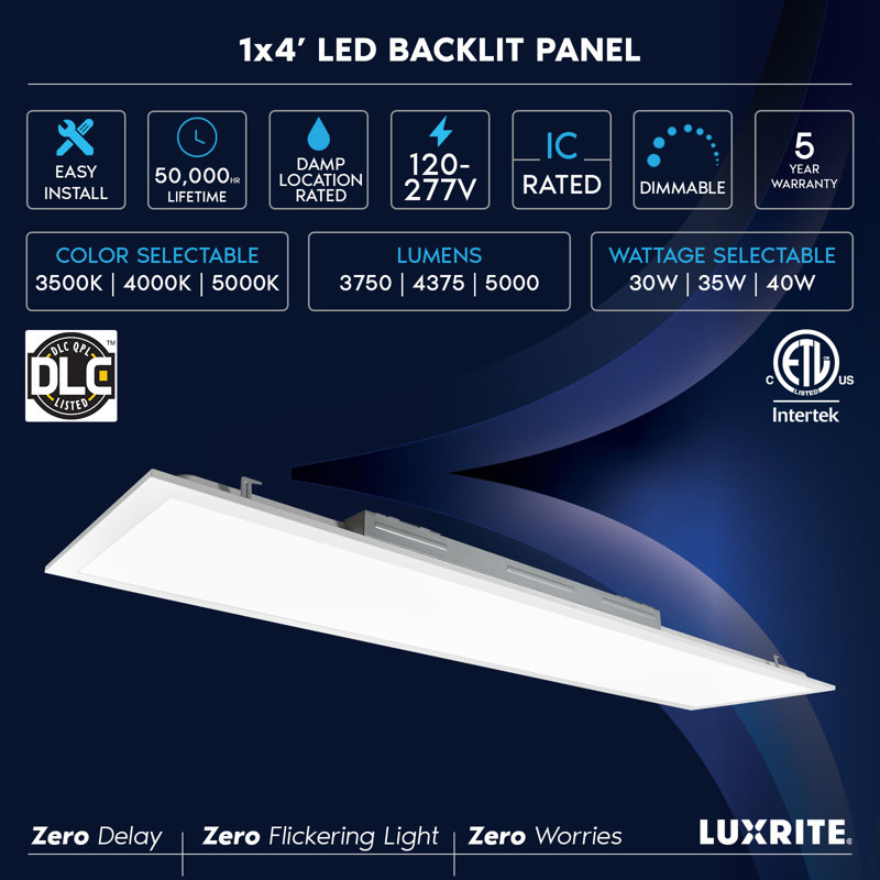 Luxrite Dimmable Rectangle Flat Panel Ceiling Light