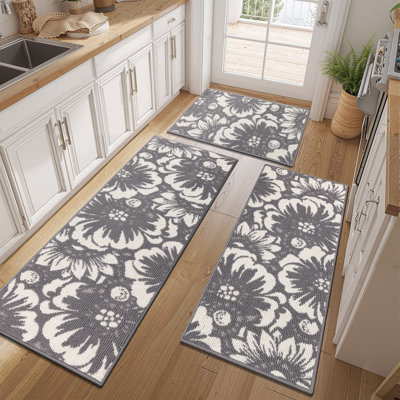 Floral Non-slip Washable Kitchen Mat (Set of 3）