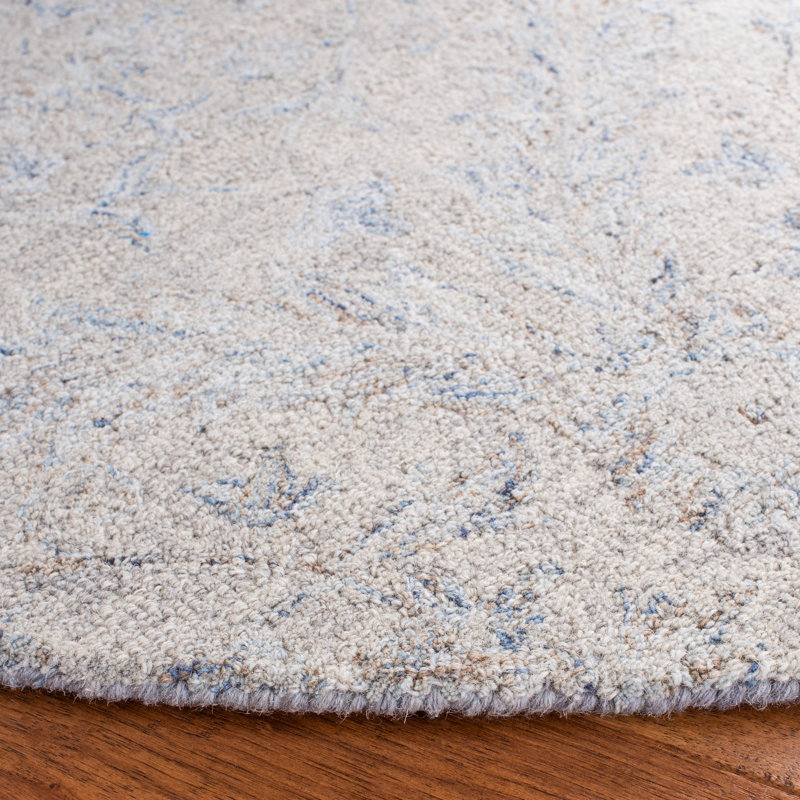 Earlville Micro-Loop Hand Tufted Wool And Cotton With Latex Damask Rug, Round 5'