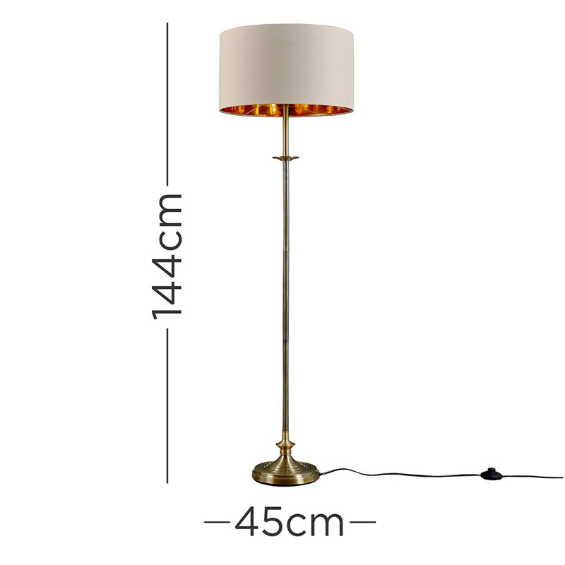 Sahag 144cm Traditional Floor Lamp, Antique Brass, Beige/Bronze