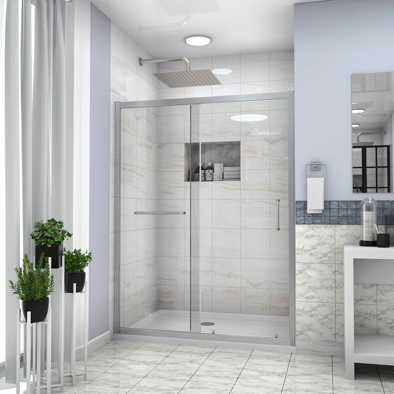 Shower Door 60" W X 72"H Single Sliding Bypass Shower Enclosure, 1/4 In. (6Mm), Brushed Nickel, Brushed Nickel