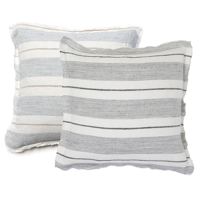 Ocean Breeze Striped Linen 20" x 20" Square Throw Pillow