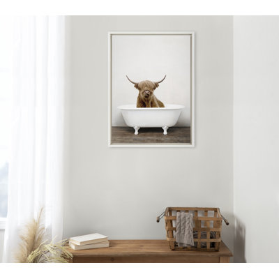 Highland Cow in Tub Color by Amy Peterson Framed Canvas Wall Art Print