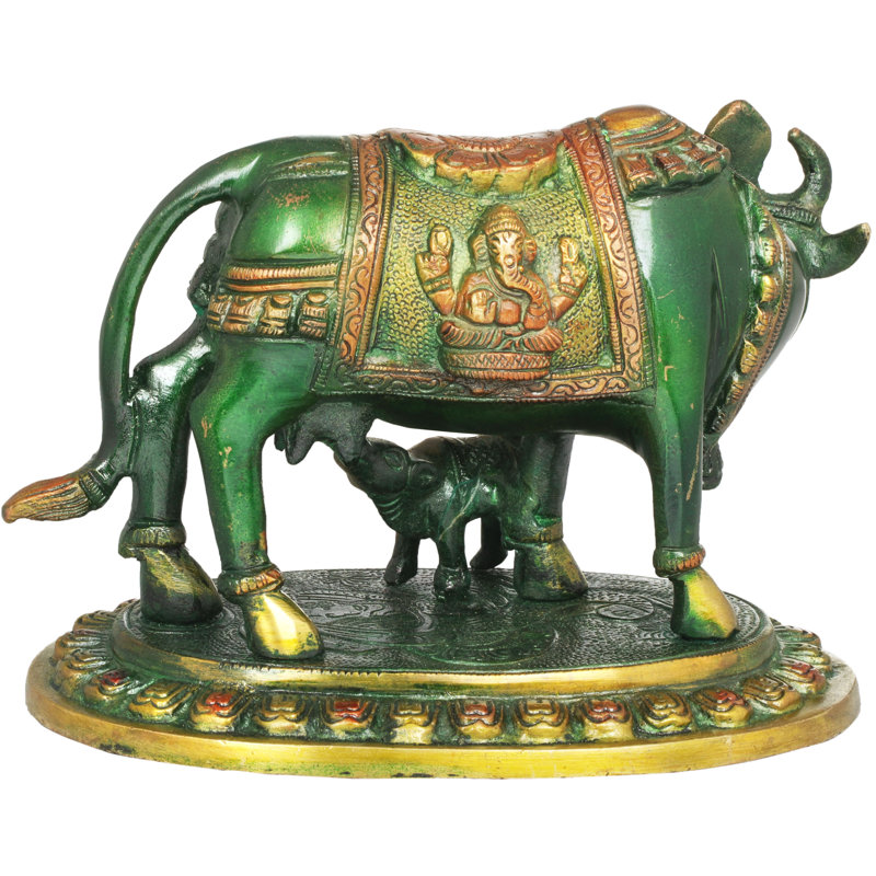 Vache et veau en laiton, Vert