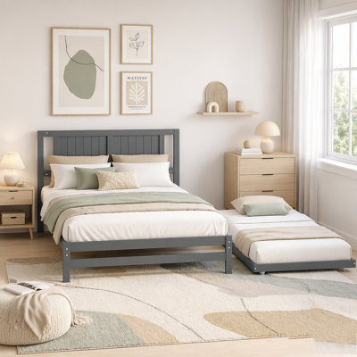 Full Size Platform Bed with Adjustable Trundle