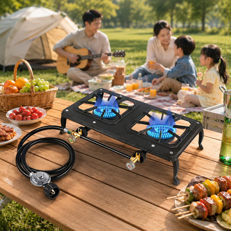 Two Burner Cast Iron Flame Camping Stove