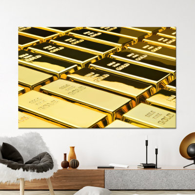 Luxe Gold Bar Printed Canvas Art: Elegant Office Decor,1P Wrapped Canvas