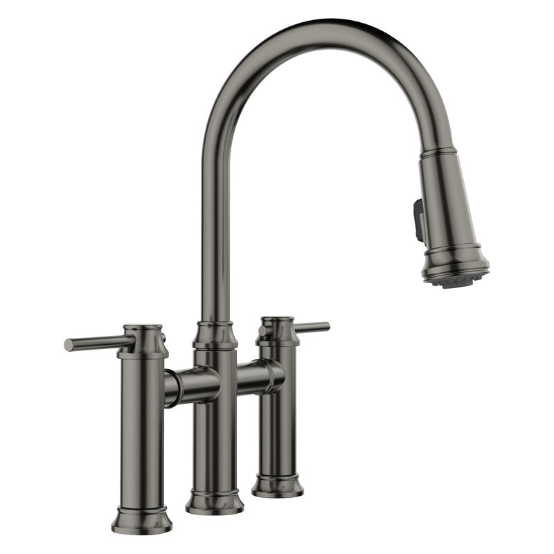 Empressa Pull-Down Dual-Spray Bridge Faucet, Satin Dark Steel