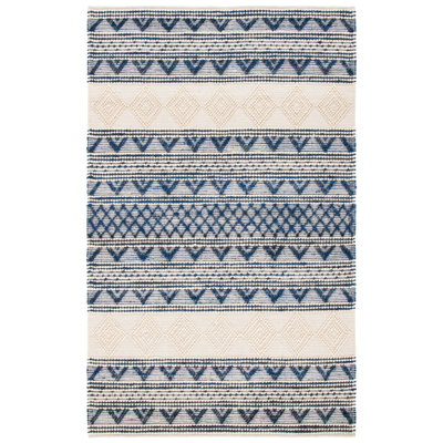 Elsbernd Hand Woven Jute/Wool/Cotton Geometric Rug in Navy Blue/Ivory