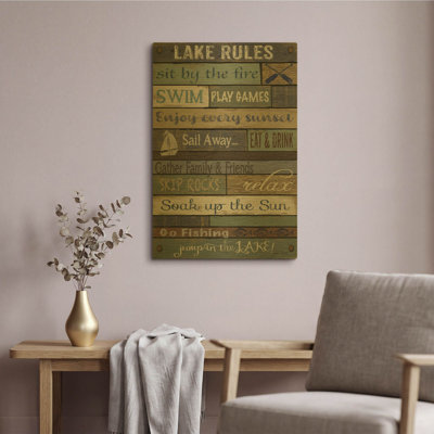 " Lake Rules On Wood " Print