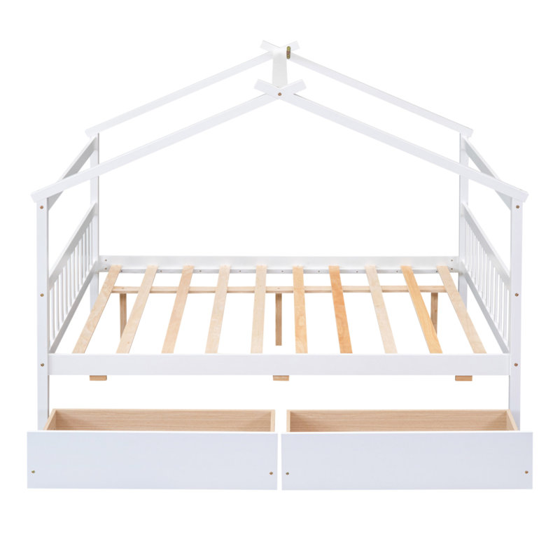 Lit double en bois avec tiroirs, Blanc