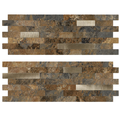Dosseret à peler et à coller de 12 feuilles, mosaïque de marbre mosaïque en métal et aluminium brossé en PVC pour la cuisine (12 po x 3,93 po)