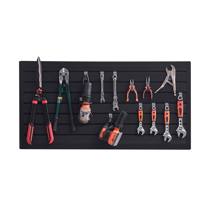 Heavy Duty PVC Slatwall Panel System - 2ft x 4ft Modular Garage Organization Wall for Tools and Storage - Black