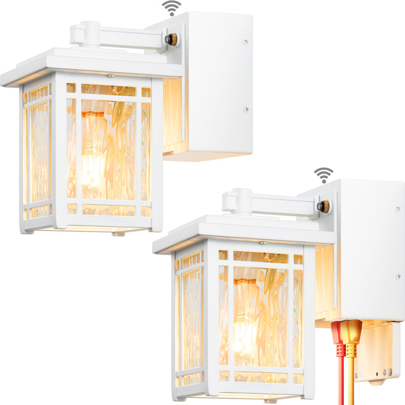 2-Pack Porch Light with GFCI Outlet, Dusk to Dawn Outdoor Lantern Wall Mount, White