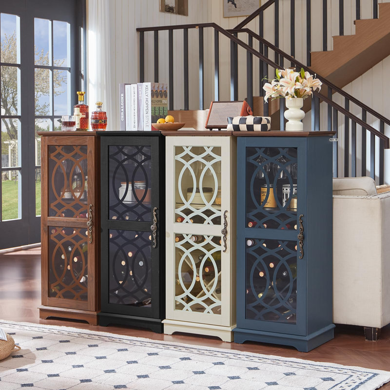 Meuble-bar à vin en bois avec portes vitrées, Brun