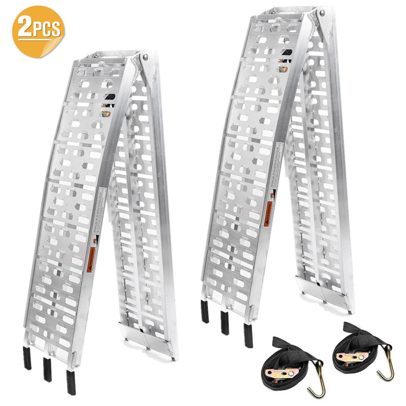 Rampe de chargement en aluminium 2 pièces 7,5 pi avec pieds de support pour camions, rampe de moto