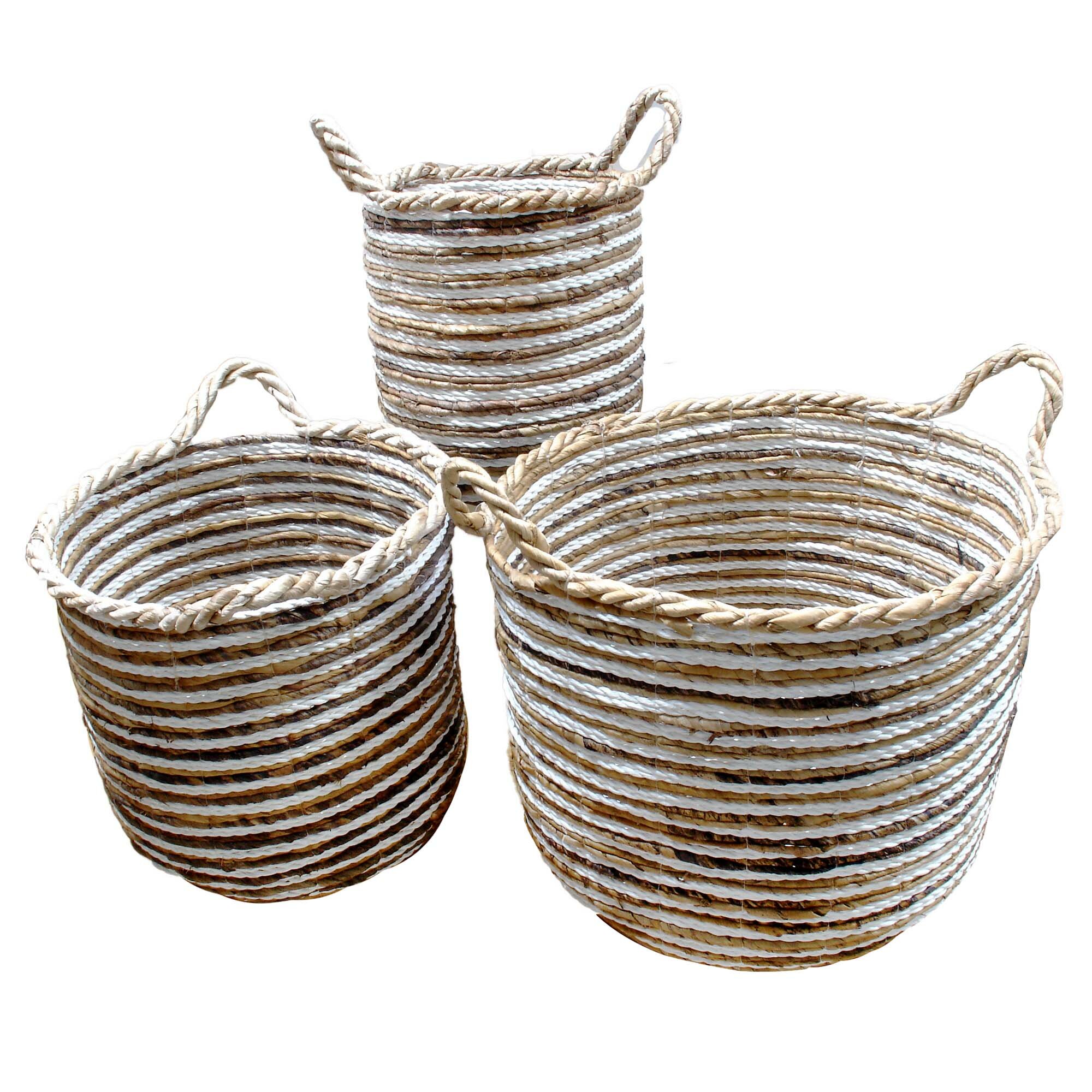 Bay Isle Home™ Spiral Design Handwoven 3 Piece Rattan Basket Set | Wayfair