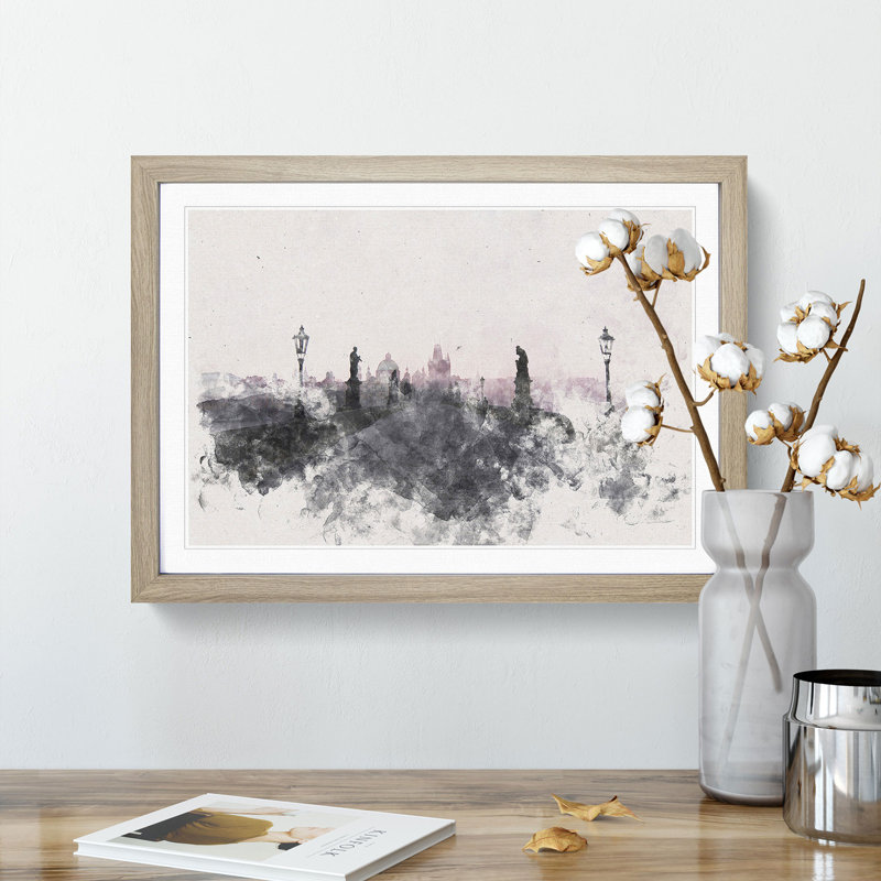 Charles Bridge In Prague - Single Picture Frame Painting on MDF, 45cm H x 63cm W x 2cm D, Oak Framed