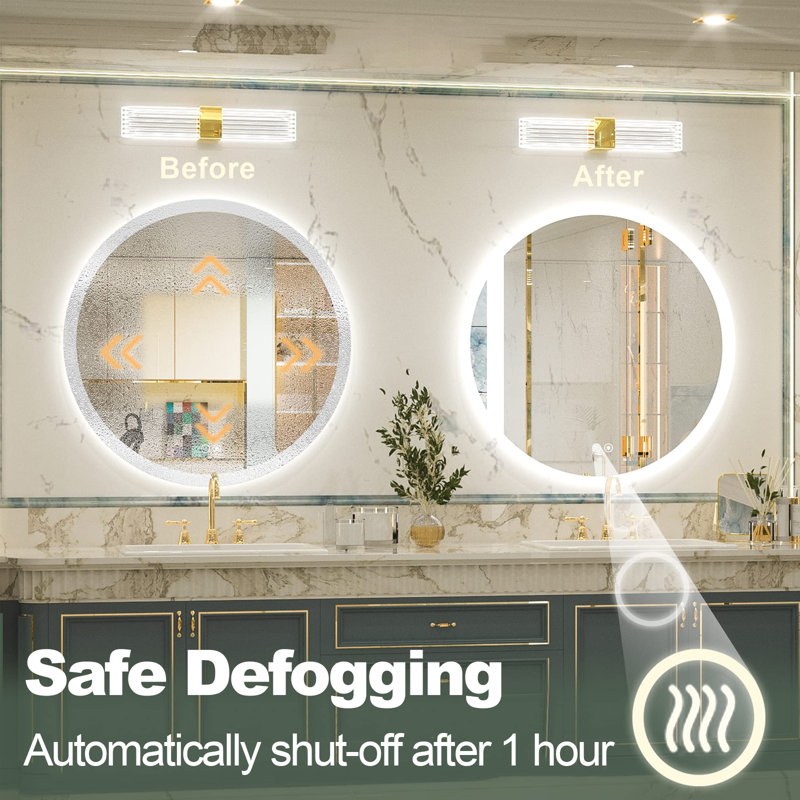 Aevar Super Bright 192 Leds/m Lighted Anti-fog Round Bathroom/vanity Mirror With Tempered Glass&ETL, 32" x 32"