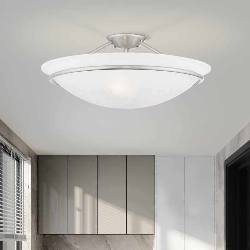 Wilbrecht Glass Semi Flush Mount, Brushed Nickel, 7 3/4" H 