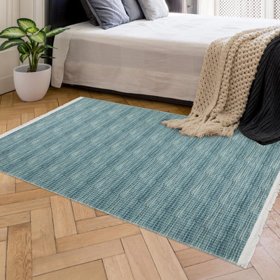 Tapis lavable à la machine en coton à tissage plat infroissable pour salon, couloir