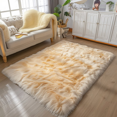 Tapis moelleux de luxe en fausse peau de mouton, tapis moelleux à poils longs pour le salon