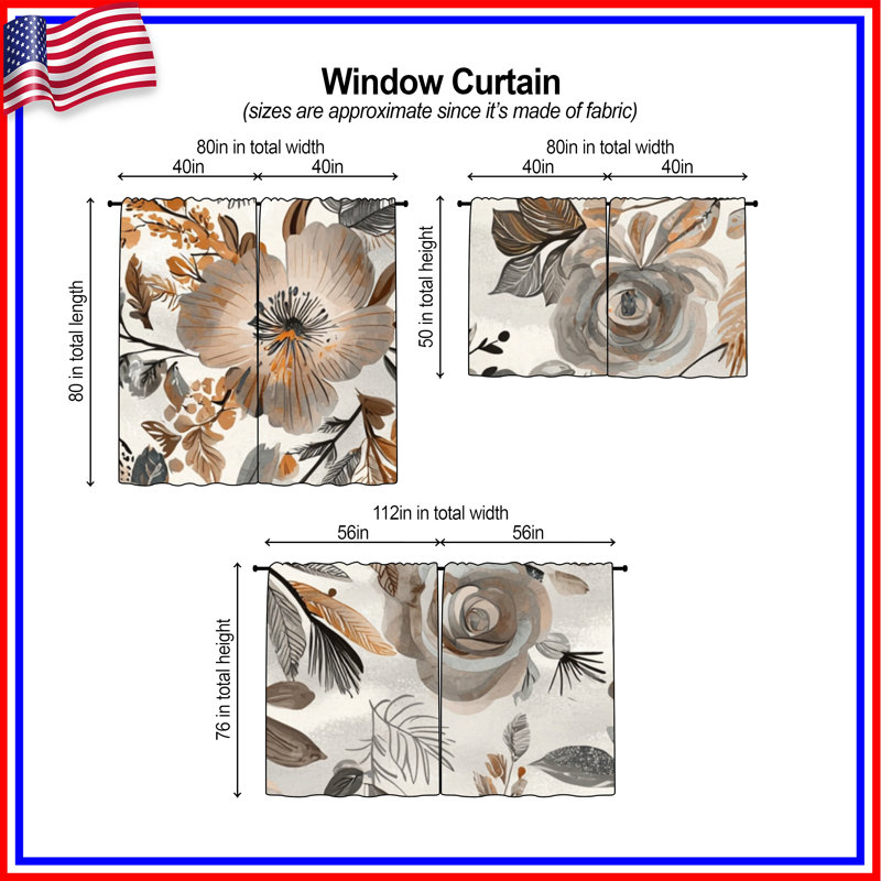 Rideaux de fenêtre à motif floral obscurcissant et obscurcissant - 2 panneaux, 56 po x 76 po - 2 panneaux