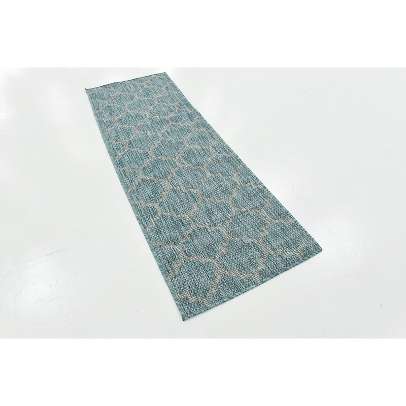 Outdoor Veranda Area Rug Aqua Color, Runner 2' x 6'