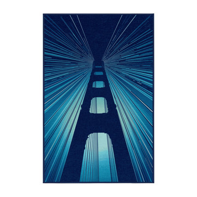 Soft Plush Fairborn Golden Gate Bridge Modern & Contemporary Geometric Area Rug in Blue – Navy Binding